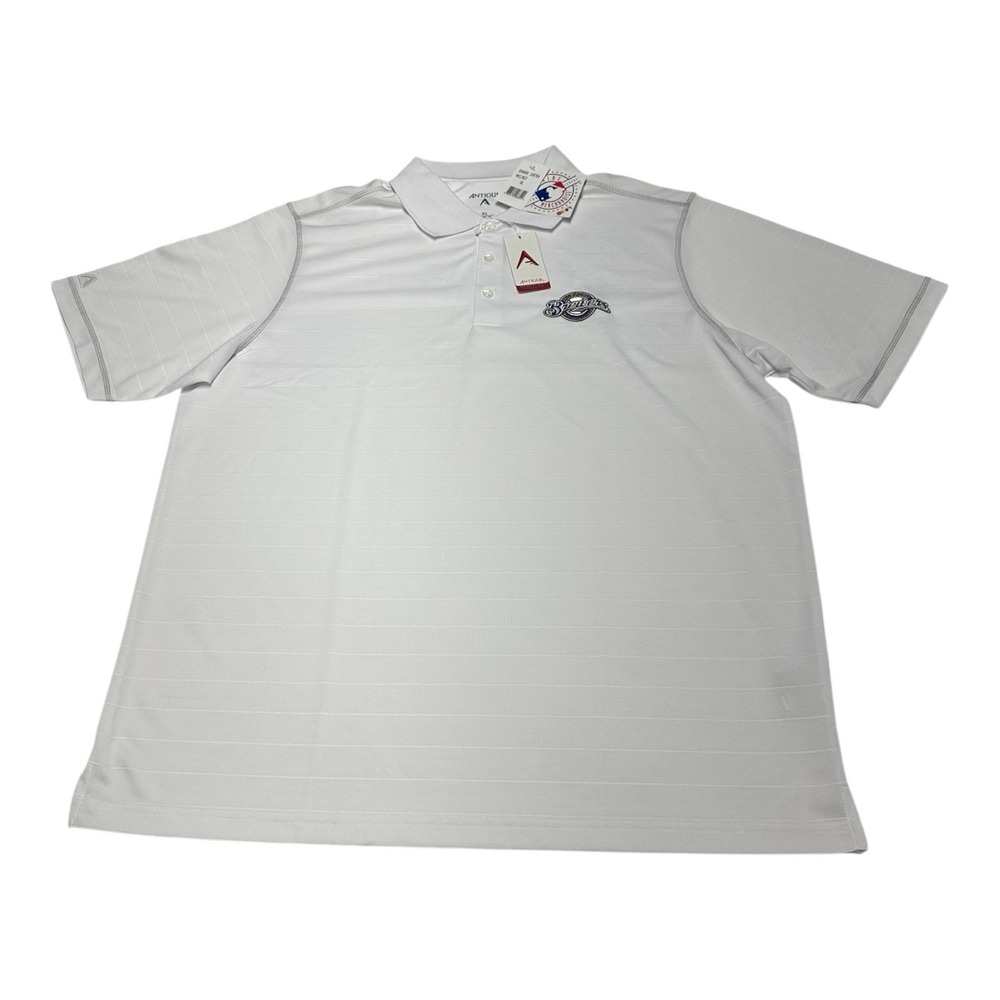 Antigua Milwaukee Brewers Polo Shirt Mens Sz XL‎ White Short Sleeve Golf MLB NWT